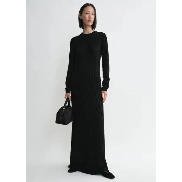TOTEME Cable Knit Maxi Dress in Black XXS - Picture 1 of 4
